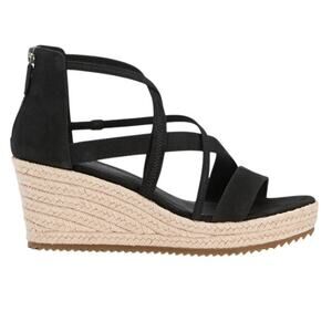 Eileen Fisher NWOB Wanda Tumbled Nubuck Espadrille Black Wedge Size 8 Strappy